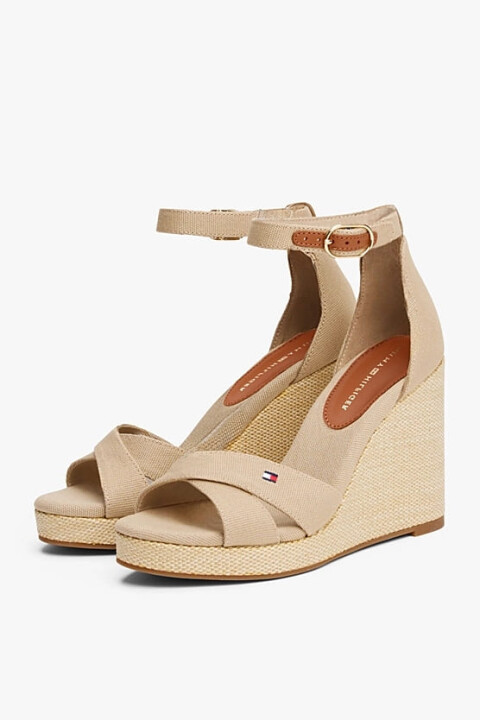 Kadın Th Canvas Espadrille Yüksek Topuk Sandalet - Krem 