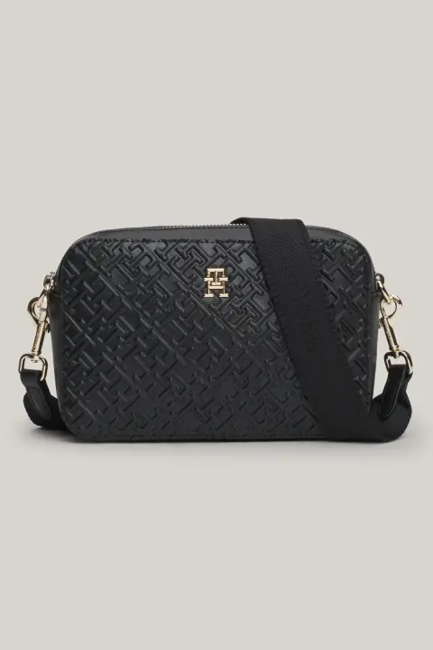 Kadın Th Dıstınct Monogram Kabartmalı Omuz Çantası - Siyah 