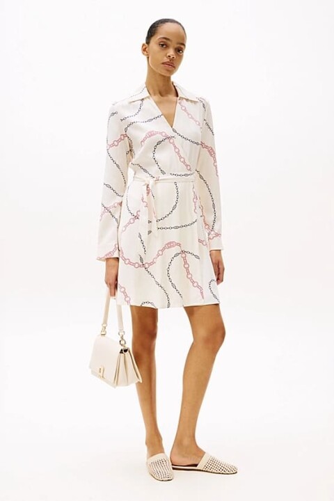 Kadın Th Fluid Viscose Mini Wrap Elbise - Ekru 