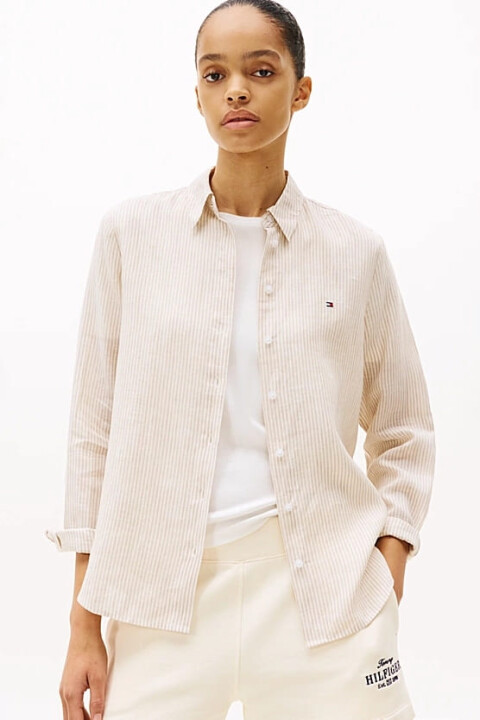 Kadın Th Linen Relaxed Gömlek - Bej 