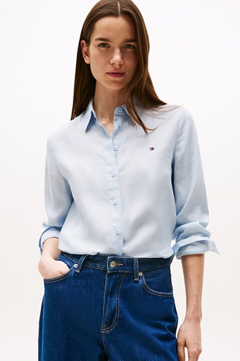 Kadın Th Linen Relaxed Gömlek - Mavi 