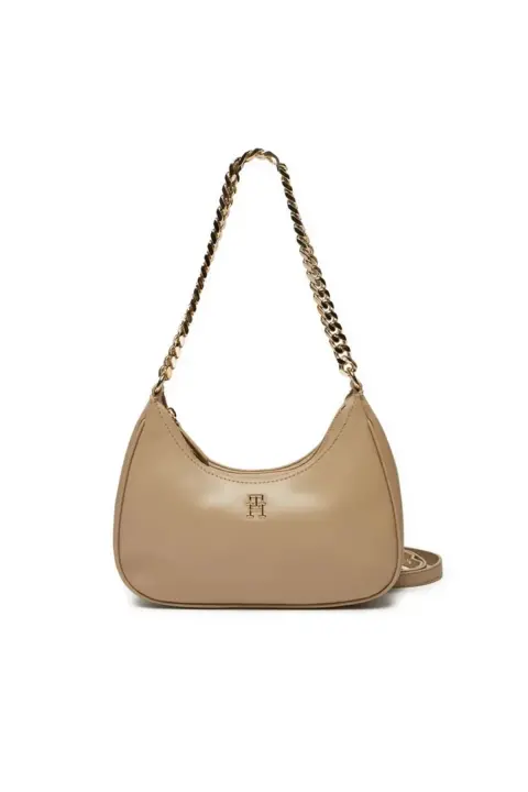 Kadın Th Marka Logolu Deri Ayarlanabilir Omuz Çantası - Bej 