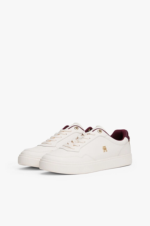 Kadın TH Monogram Plaque Court Sneakers - Beyaz/Bordo 