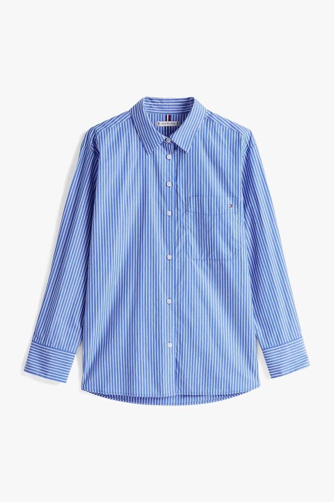 Kadın Th Oversize Çizgili Gömlek - Mavi 