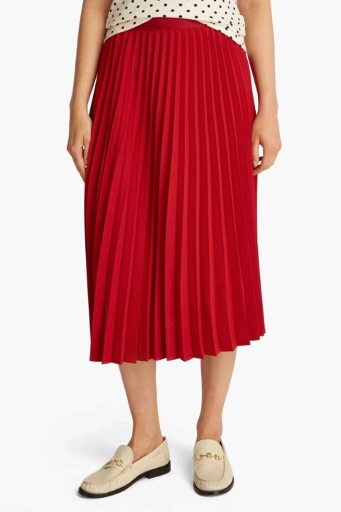 Kadın Th Pileli Midi Etek - Kırmızı 