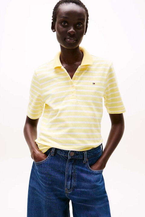 Kadın Th Pique 1985 Polo Çizgili T-Shirt - Sarı 