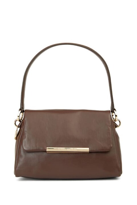 Kadın Th Plaque Deri El Çantası - Kahverengi 