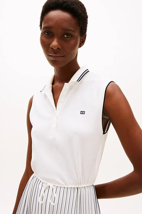 Kadın Th Pliseli Kolsuz Uzun Polo Elbise - Ekru 