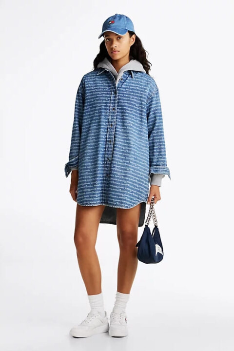 Kadın Th Rahat Gömlek Elbise - Mavi 