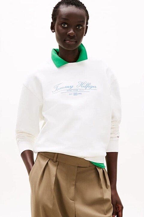 Kadın Th Regular Script Logo Sweatshirt - Ekru 