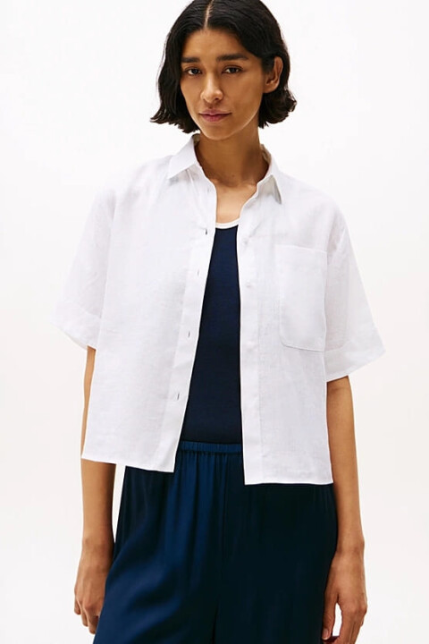 Kadın Th Relaxed Keten Gömlek - Beyaz 