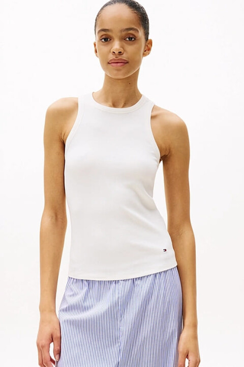 Kadın Th Ribbed Kolsuz T-Shirt - Ekru 