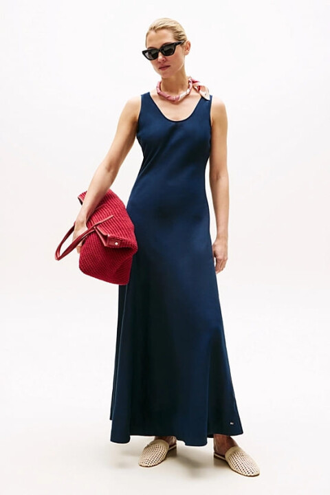 Kadın Th Textured Linen Tank Elbise - Lacivert 