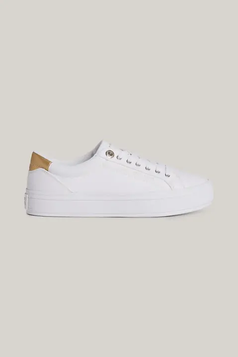 Kadın Tjm Metalik Topuklu Canvas Spor Ayakakbı - Beyaz 