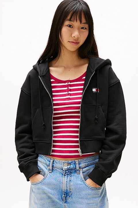 Kadın Tjw Badge Fermuarlı Kapüşonlu Sweatshirt - Siyah 