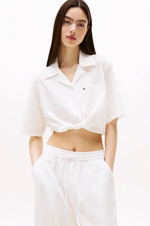 Kadın Tjw Crop Linen Gömlek - Ekru 
