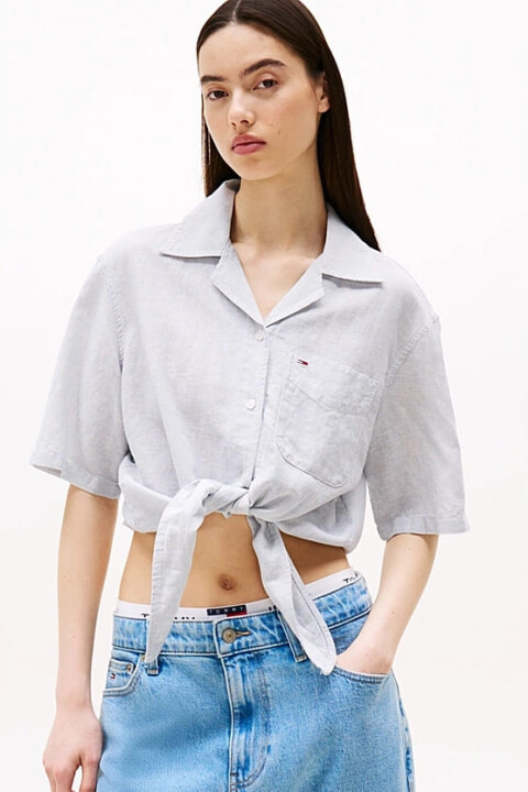 Kadın Tjw Crop Linen Gömlek - Mavi 