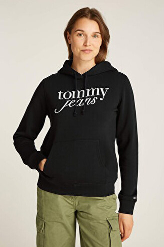Kadın Tjw Logo Kapüşonlu Sweatshirt - Siyah 