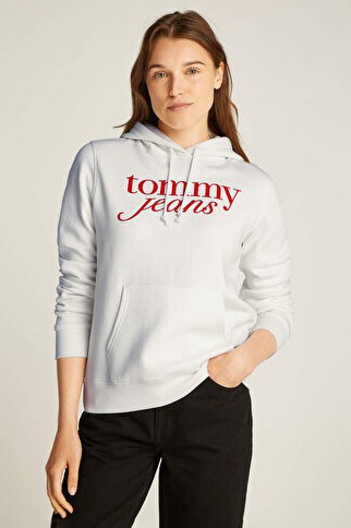 Kadın Tjw Reg Logo Kapüşonlu Sweatshirt - Ekru 