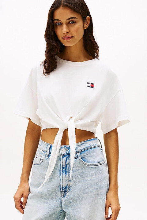 Kadın Tjw Rozetli Kırpılmış Düğümlü T-Shirt - Ekru 