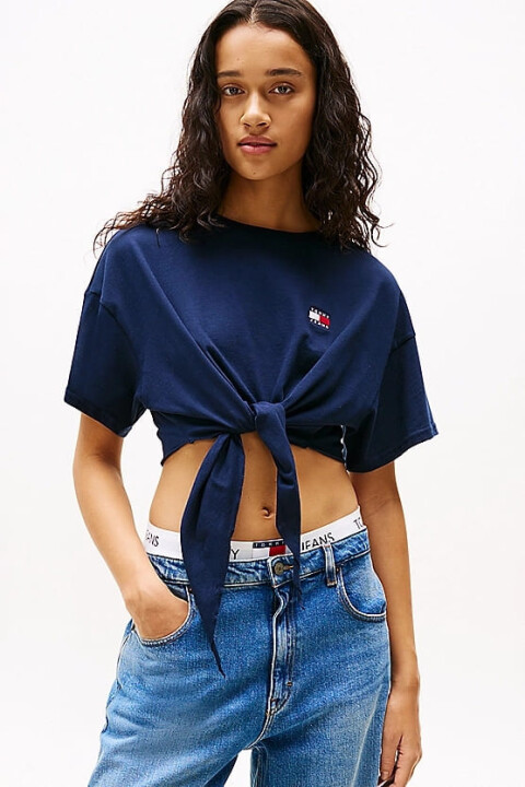 Kadın Tjw Rozetli Kırpılmış Düğümlü T-Shirt - Lacivert 