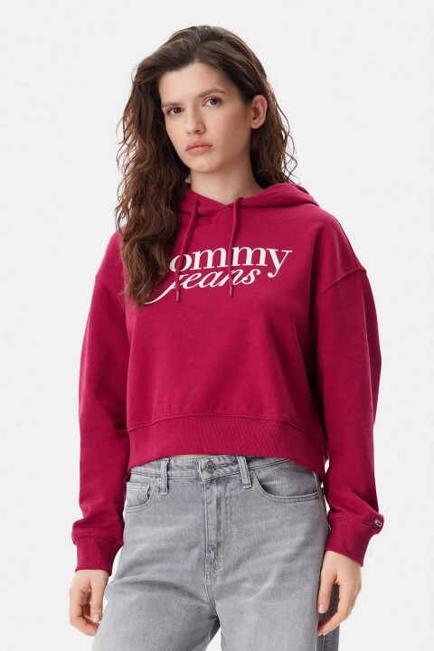 Kadın Tjw Script Logo Kapüşonlu Sweatshirt - Bordo 
