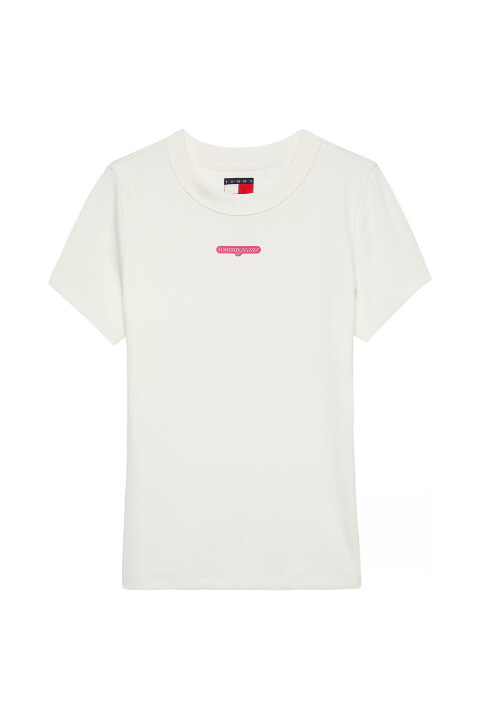 Kadın TJW Slim Script Label SS Tee EXT T-Shirt - Ekru 