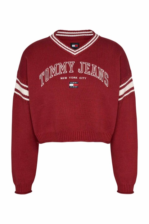 Kadın Tjw Yazılı V Yaka Kazak - Kırmızı 