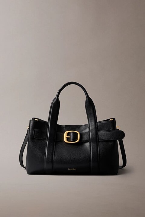 Kadın Tokalı Çıkarılabilir Askılı Mini Tote El Çantası - Siyah 