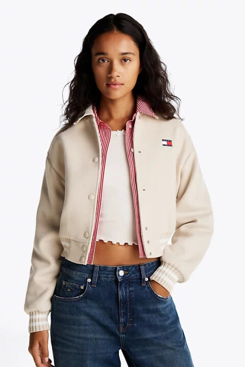 Kadın Varsity Kısa Bomber Mont - Krem 