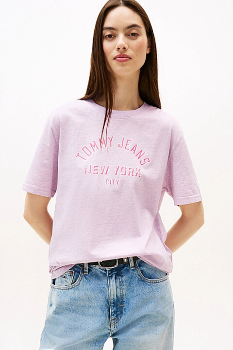 Kadın Varsity Logolu Relaxed Fit T-Shirt - Pembe 
