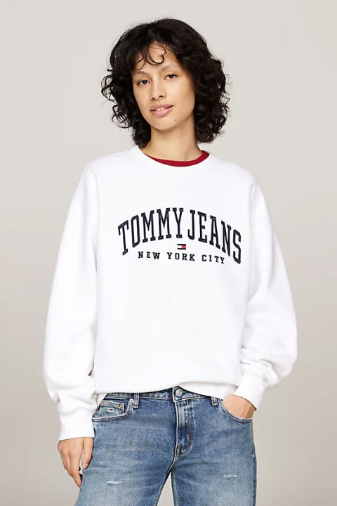Kadın Varsity Rahat Yuvarlak Yaka Sweatshirt - Beyaz 