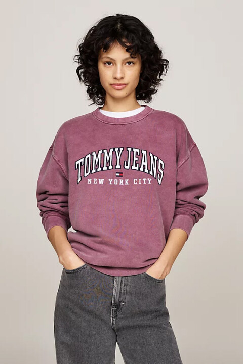 Kadın Varsity Rahat Yuvarlak Yaka Sweatshirt - Mor 