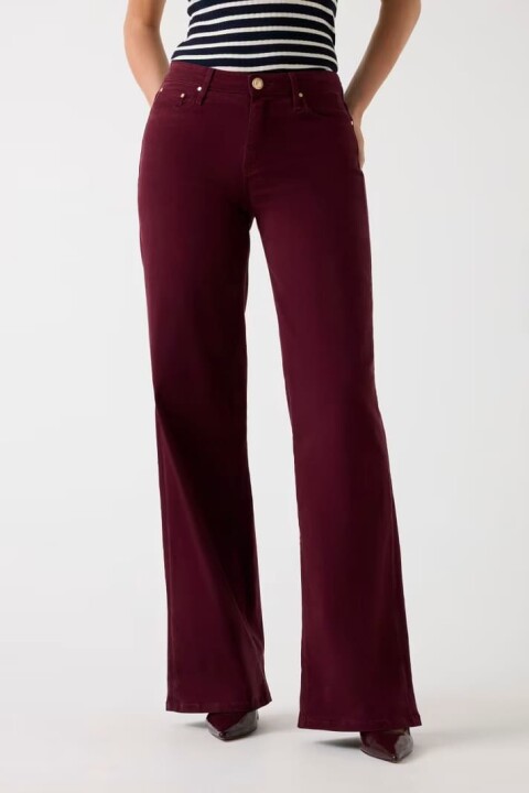 Kadın Velvet Modal Karışımlı Palazzo Fit Pantolon - Koyu Kırmızı 