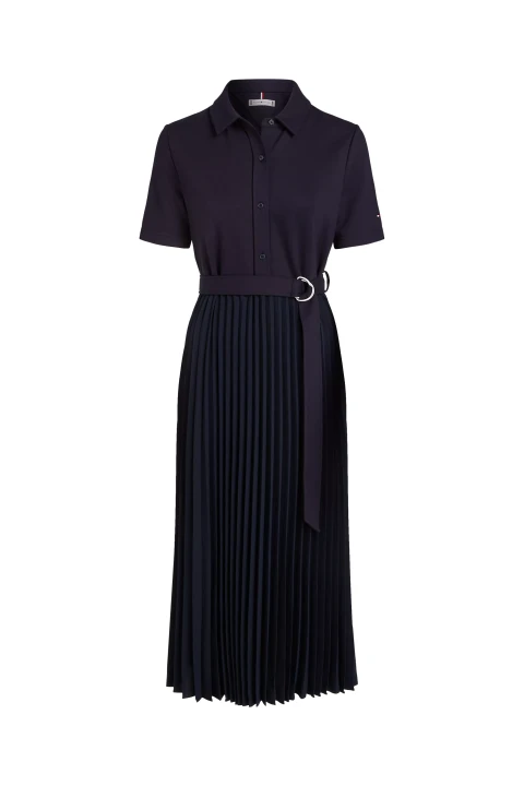 Kadın Vısc Mıx Pleated Polo Elbise - Lacivert 