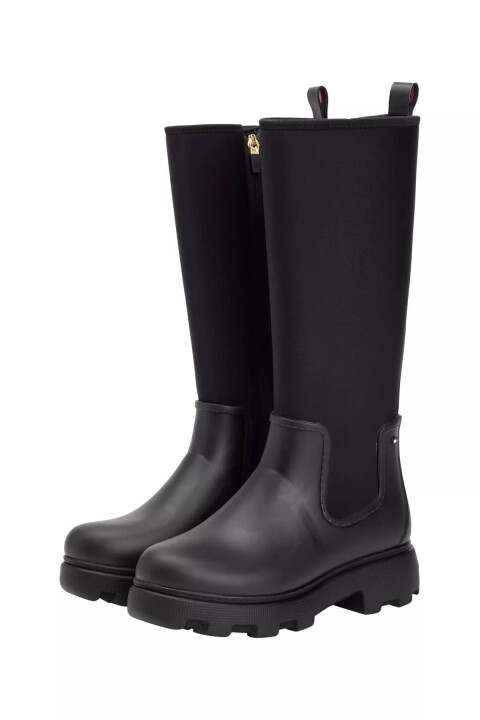 Kadın Warm Lined Fermuarlı Uzun Yağmur Çizmesi - Siyah 