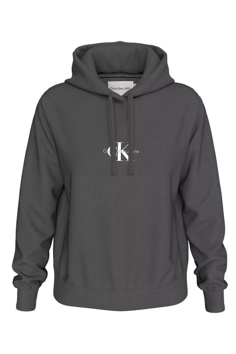 Kadın Washed Monologo Regular Hoodıe Sweatshirt-Koyu Gri 