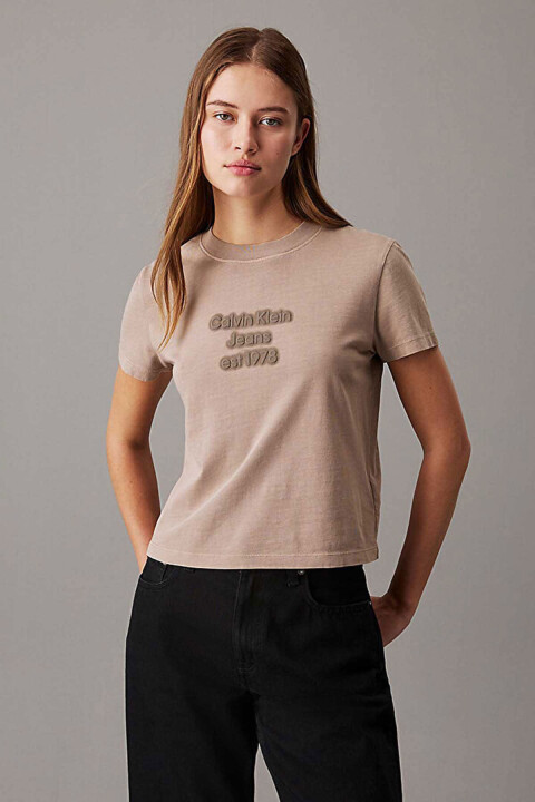 Kadın Washed Puff Print T-Shirt - Kahverengi 