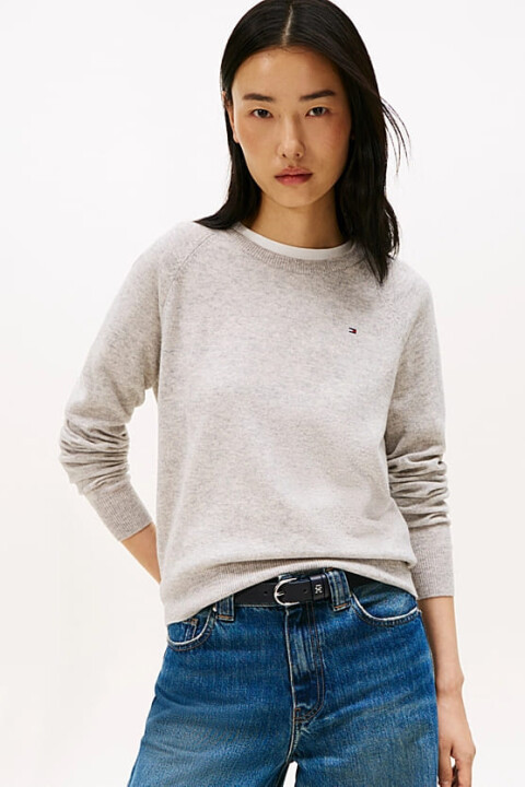 Kadın Wool Cash Regular Fit Reglan Kol Kaşmir Karışımlı Kazak - Gri Melanj 