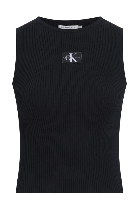 Kadın Woven Label Sweater Tank Top Sweater - Siyah 