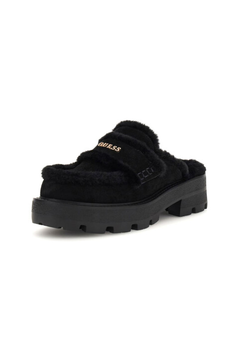 Kadın Yaneta Kürk Astarlı Süet Traktör Tabanlı Sabo Terlik - Siyah 