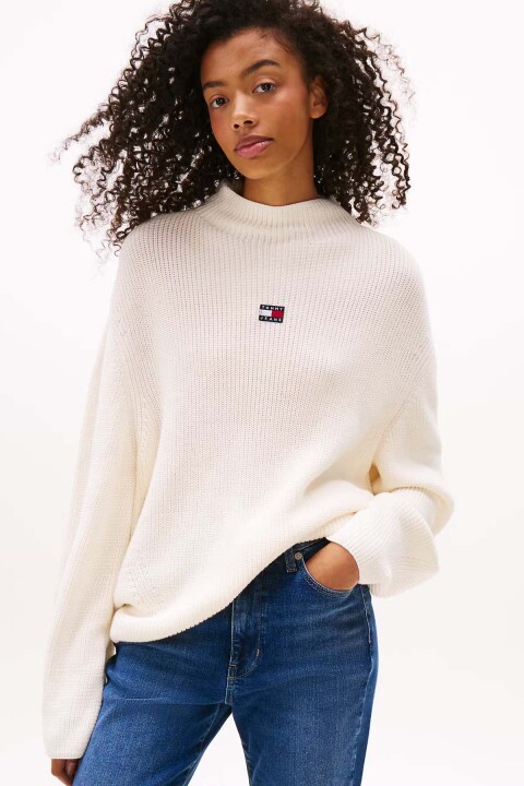 Kadın Yarım Balıkçı Yaka Pamuklu Triko Kazak – Ekru 