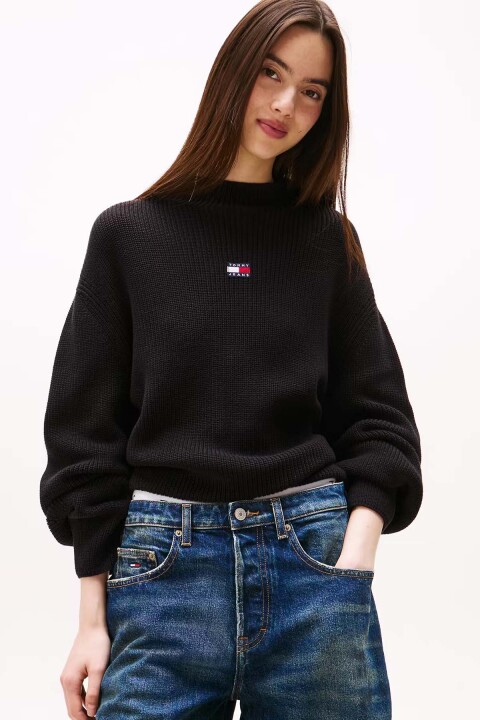 Kadın Yarım Balıkçı Yaka Pamuklu Triko Kazak – Siyah 