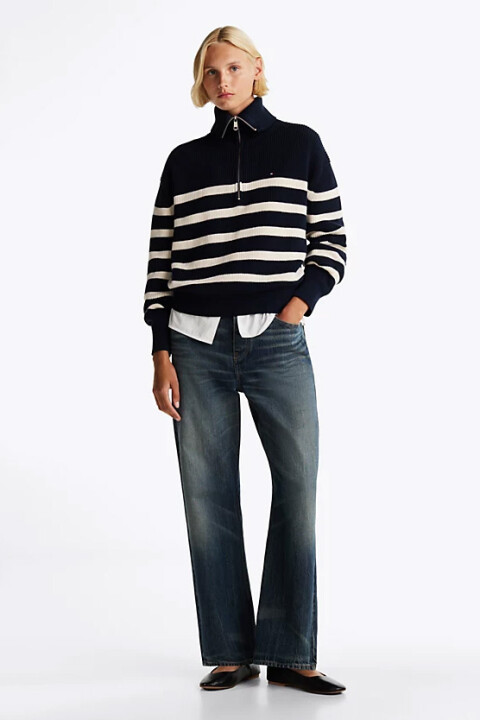 Kadın Yarım Fermuarlı Rahat Kazak - Lacivert 