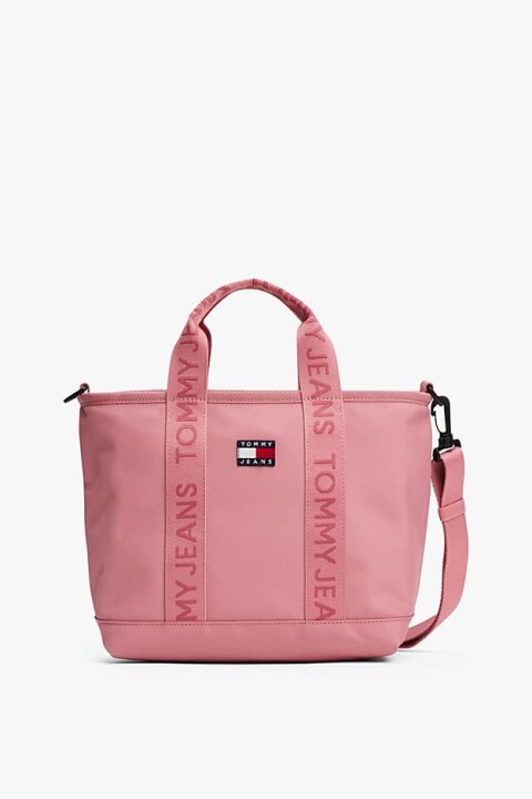 Kadın Yazı Şeritli Askılı Mini Tote Çanta - Pembe 
