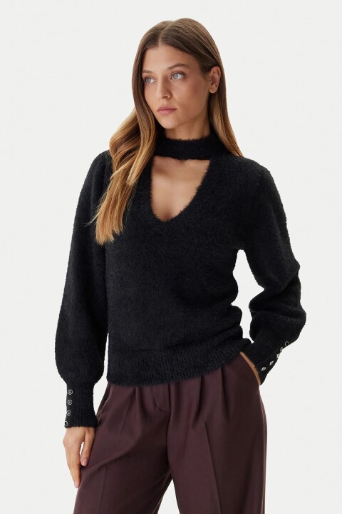 Kadın Yuki Dokulu Triko Kazak - Siyah 