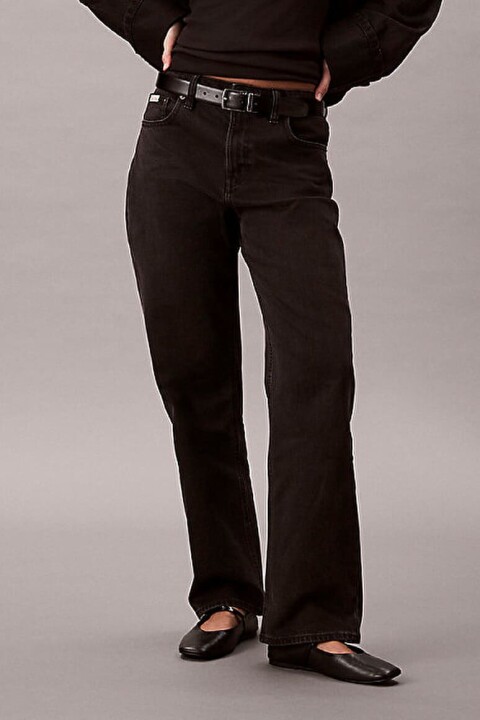 Kadın Yüksek Bel Düz Paça Jean Pantolon - Siyah 