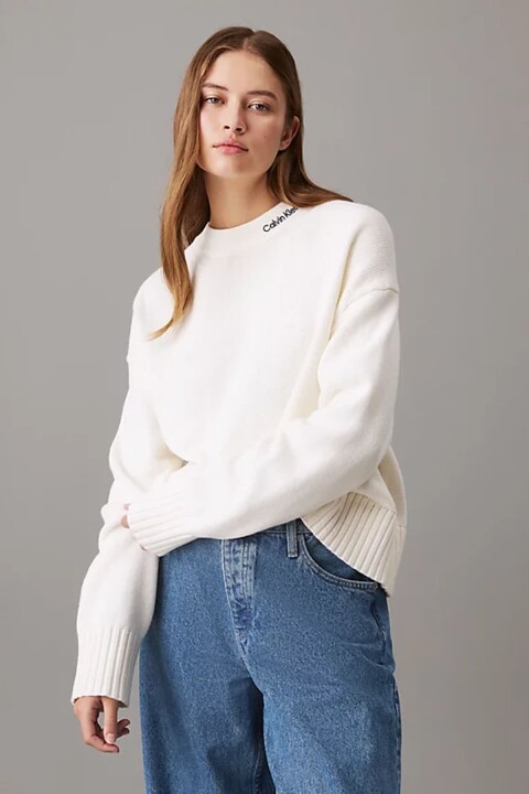 Kadın Yün Pamuklu Logo Yaga Kazak - Beyaz 