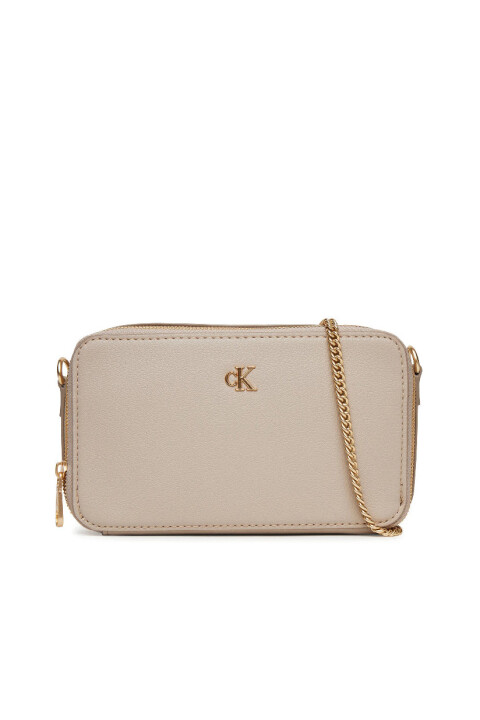 Kadın Zincir Askı Detaylı Minimalist Monogramlı Kamera Çantası - Krem 