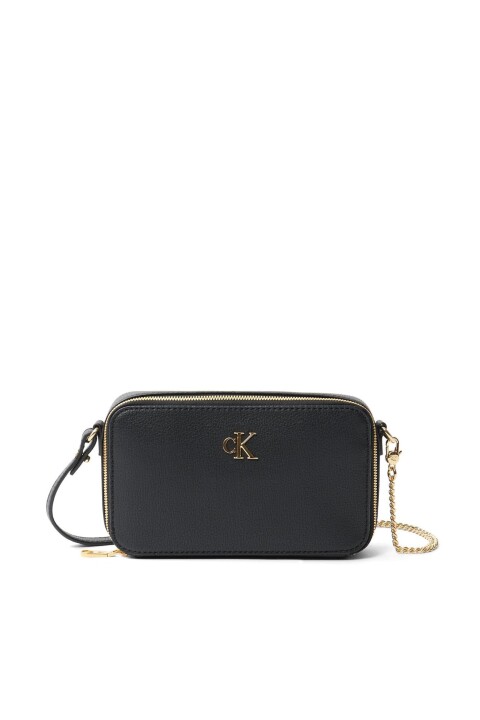 Kadın Zincir Askı Detaylı Minimalist Monogramlı Kamera Çantası - Siyah 